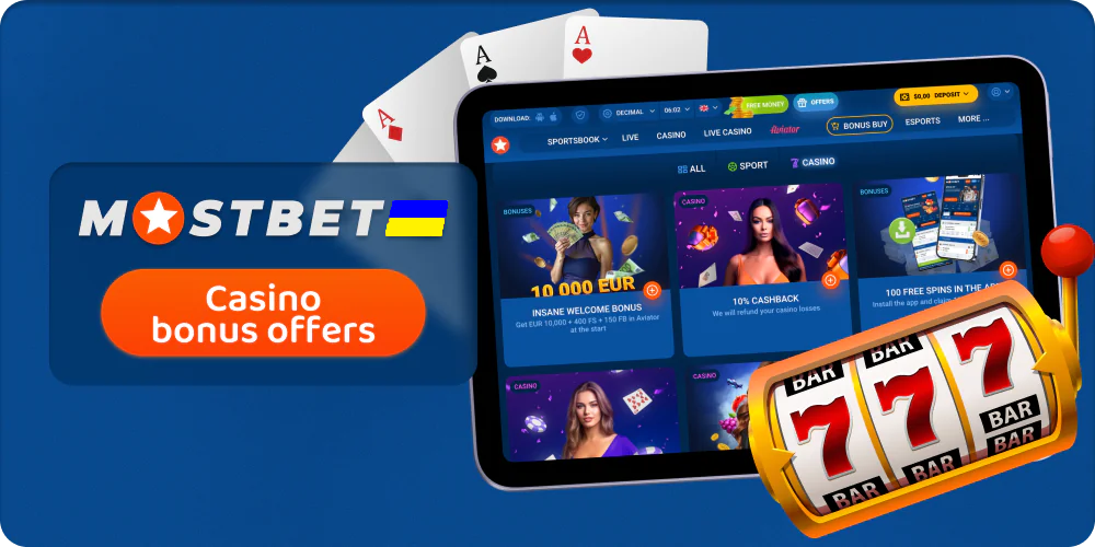 Бонусы для украинских игроков казино Mostbet